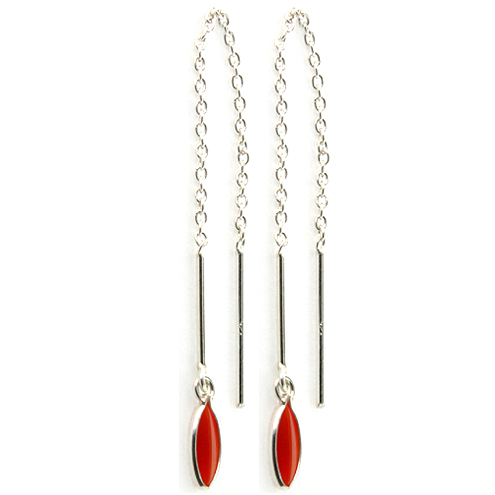 Sterling Silver Natural Carnelian Threader Earrings for Women Handmade 3 1/2 Long