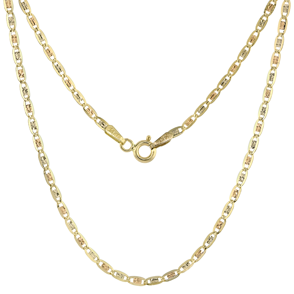 SOLID 14K TRI-COLOR GOLD 2MM STAR DIAMOND CUT CHAIN NECKLACE FOR WOMEN SPARKLING FLAT LINKS 16-24 INCH