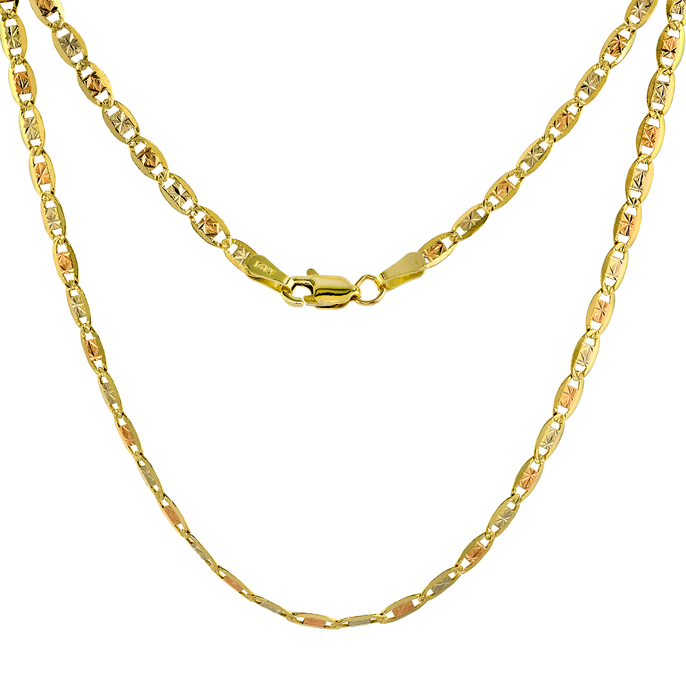 SOLID 14K TRI-COLOR GOLD 3MM STAR DIAMOND CUT CHAIN NECKLACE FOR WOMEN SPARKLING FLAT LINKS 16-24 INCH