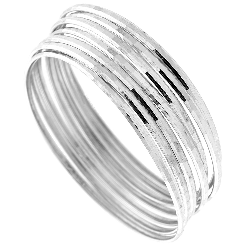 Sterling Silver 7-day Diamond cut Bangle, fits 7.5 inch wrists