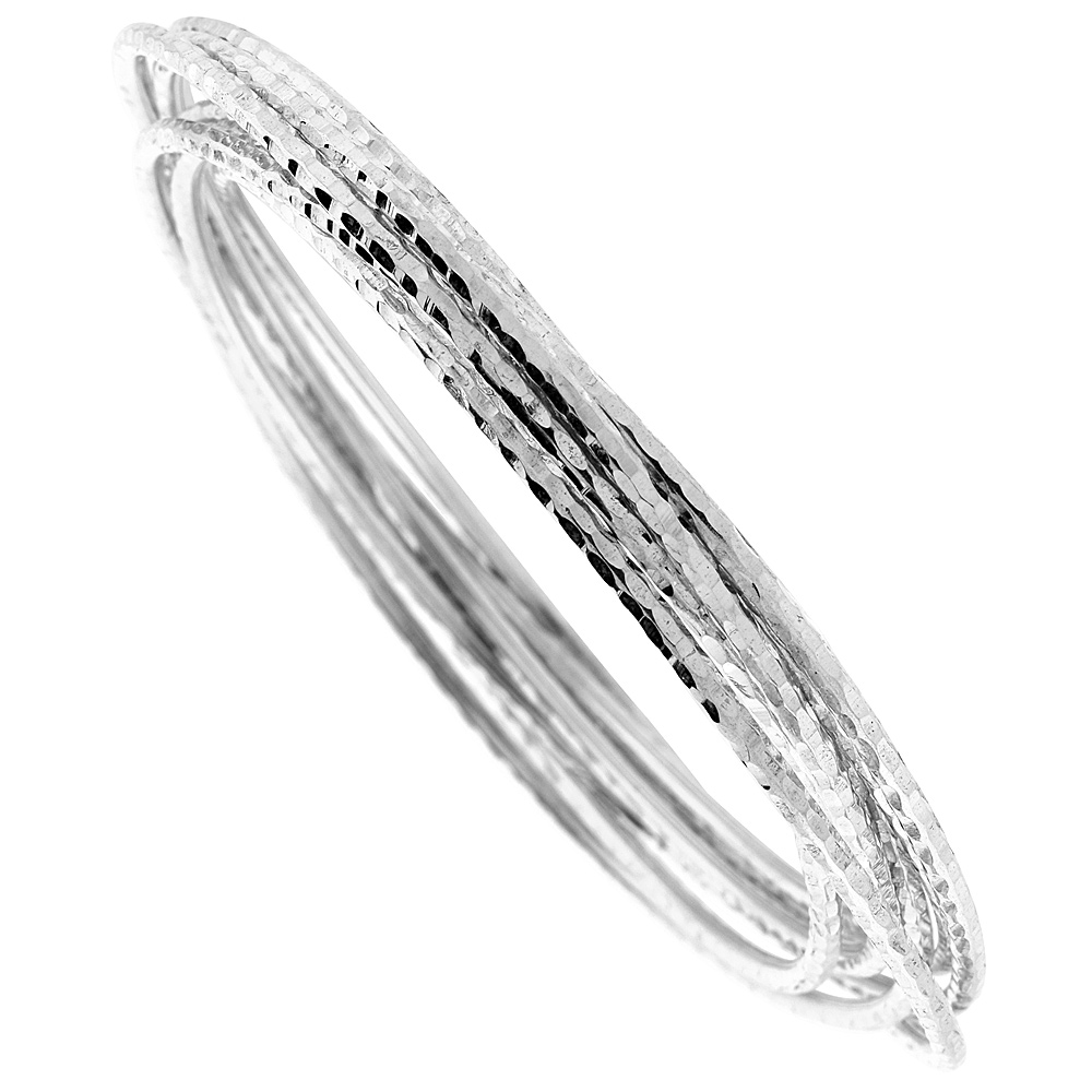 Sterling Silver 7-day Diamond cut Hammered Bangle, fits 7 inch wrists