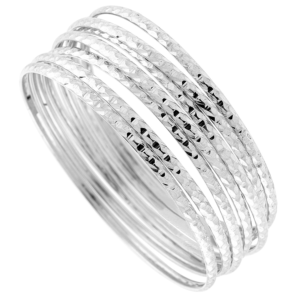 Sterling Silver 7-day Diamond cut Bangle, fits 7 inch wrists