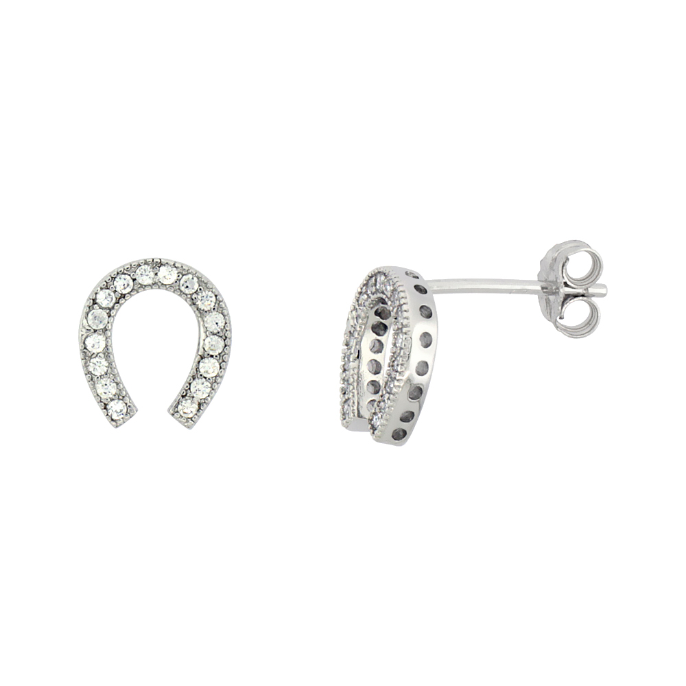Sterling Silver Cubic Zirconia Micro Pave Horseshoe Earrings 3/8 inch