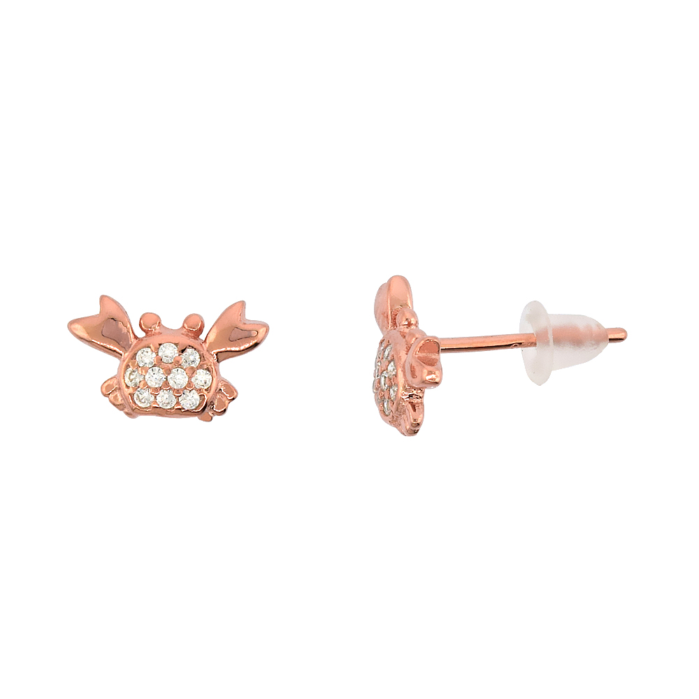 STERLING SILVER CUBIC ZIRCONIA MICRO PAVE CRAB STUD EARRINGS, 3/8 INCH WIDE