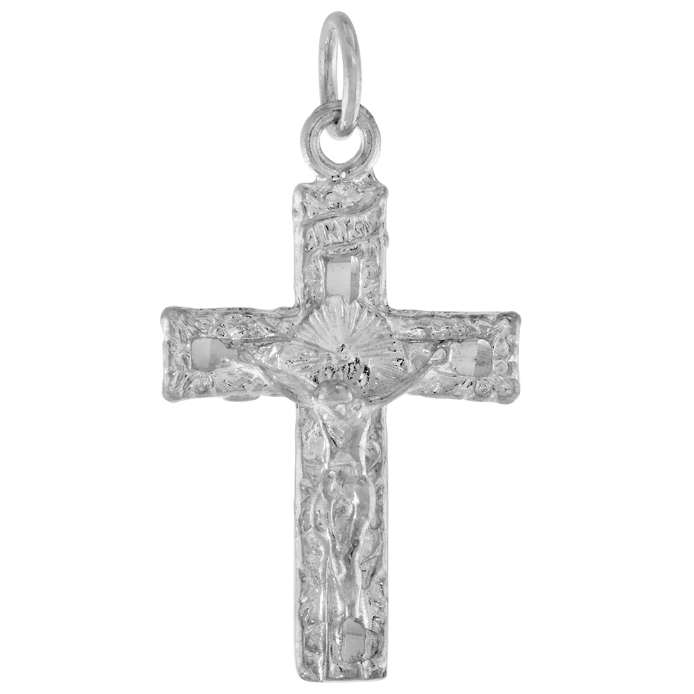 STERLING SILVER CRUCIFIX PENDANT, 1 1/4 INCH