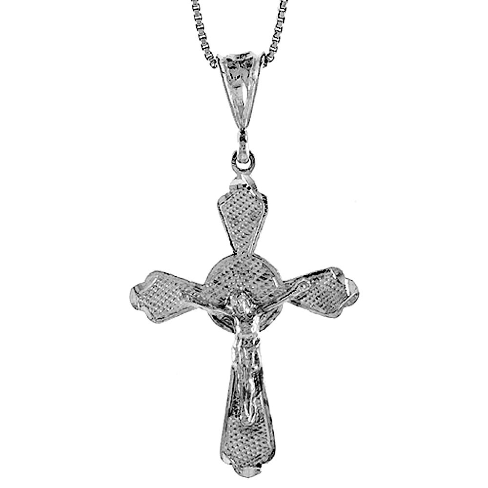 STERLING SILVER LARGE CRUCIFIX PENDANT, 1 1/4 INCH