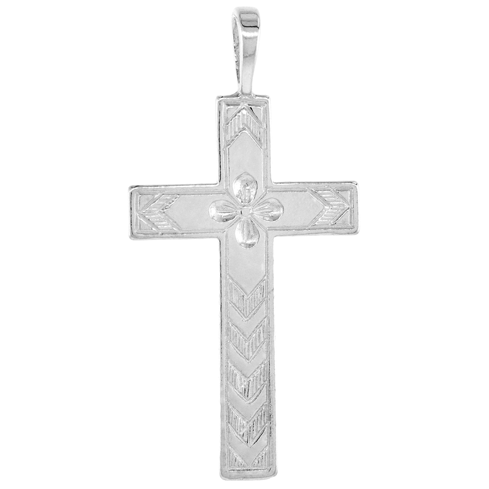 1 3/8 INCH STERLING SILVER CROSS PENDANT ROSE OF SHARON