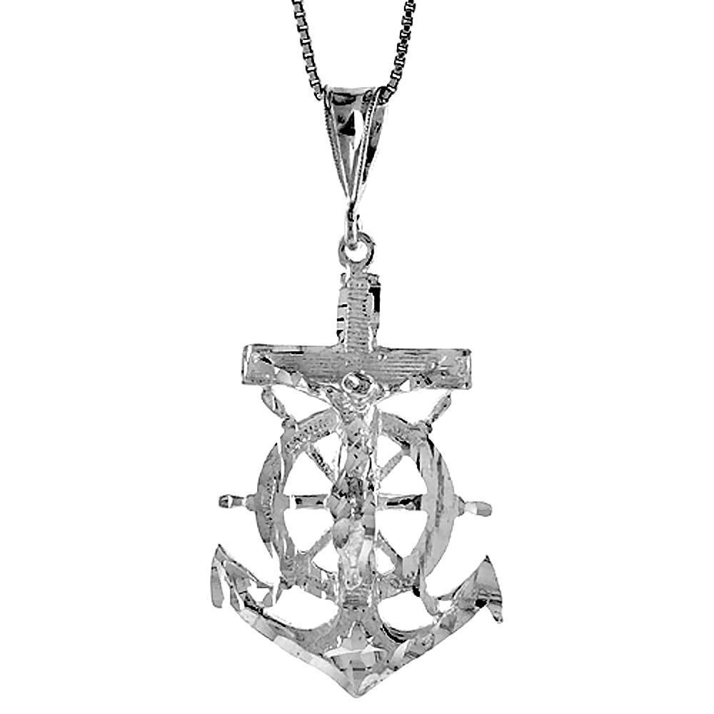 STERLING SILVER MARINERS ANCHOR CROSS PENDANT, 1 1/2 INCH