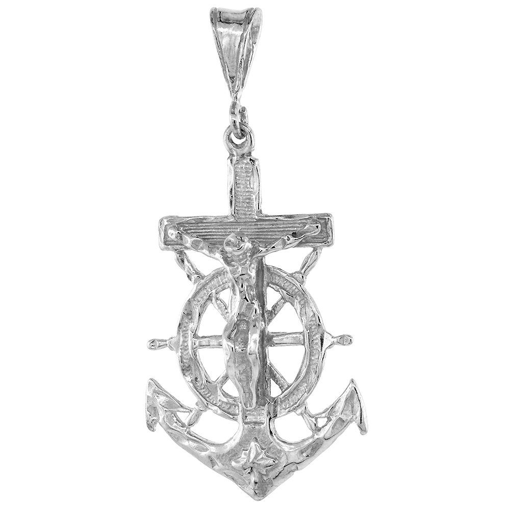 MEDIUM SIZE STERLING SILVER MARINERS ANCHOR CROSS PENDANT MEN 1 1/2 INCH