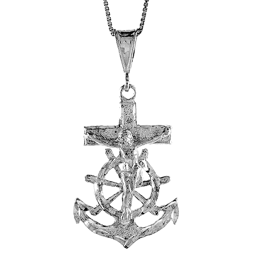 STERLING SILVER MARINERS ANCHOR CROSS PENDANT, 1 1/2 INCH
