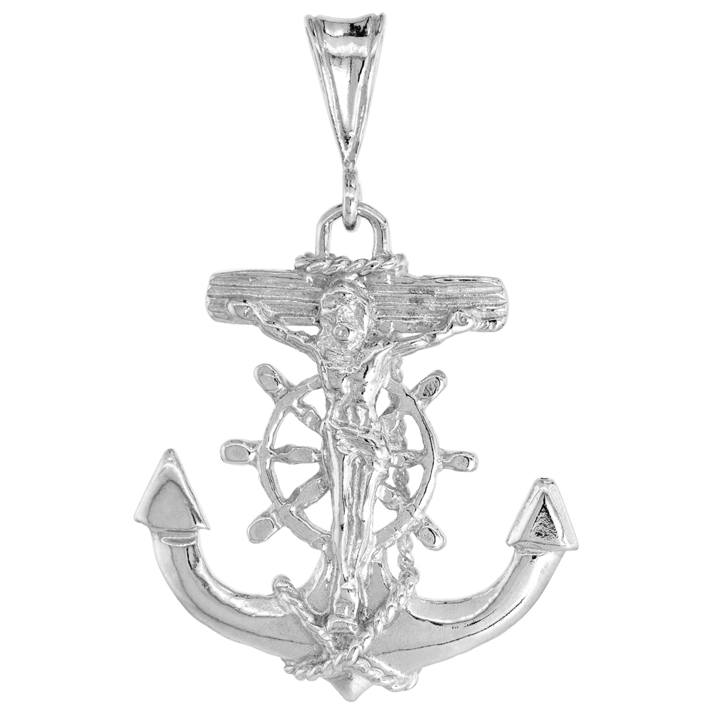 STERLING SILVER MARINERS ANCHOR CROSS PENDANT, 1 1/4 INCH