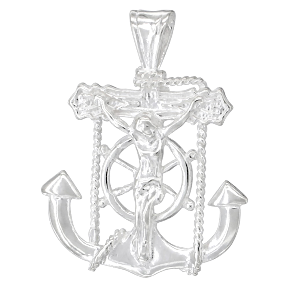 STERLING SILVER MARINERS ANCHOR CROSS PENDANT, 1 1/16 INCH