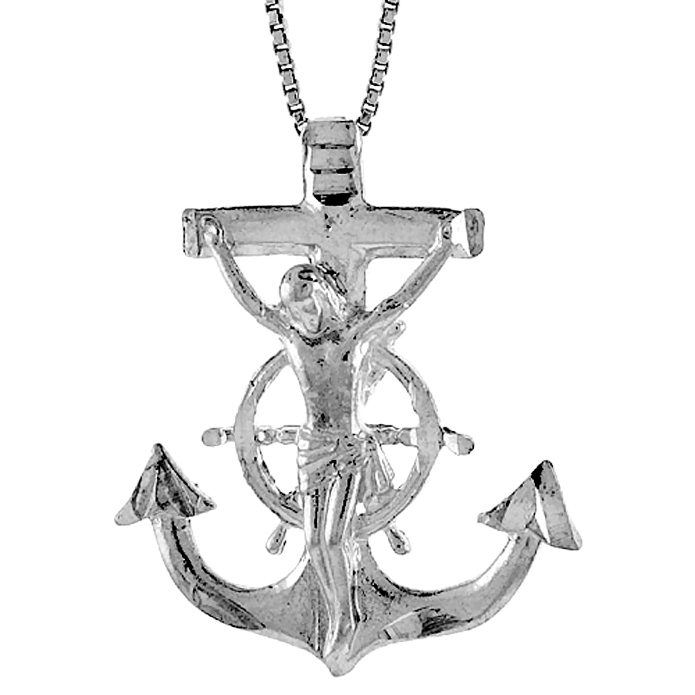 STERLING SILVER MARINERS ANCHOR CROSS PENDANT, 1 1/4 INCH