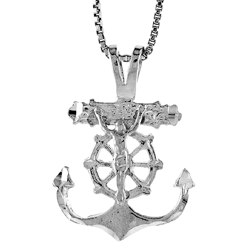 STERLING SILVER MARINERS ANCHOR CROSS PENDANT, 1 INCH