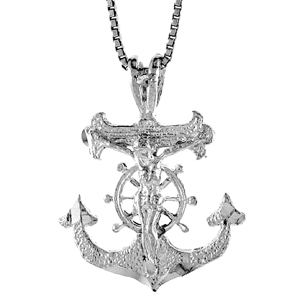 STERLING SILVER MARINERS ANCHOR CROSS PENDANT, 1 1/16 INCH