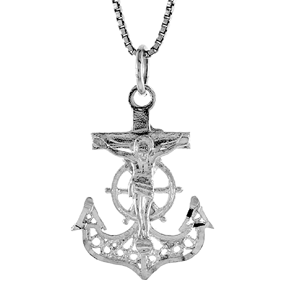 STERLING SILVER MARINERS ANCHOR CROSS PENDANT FILIGREE, 1 INCH