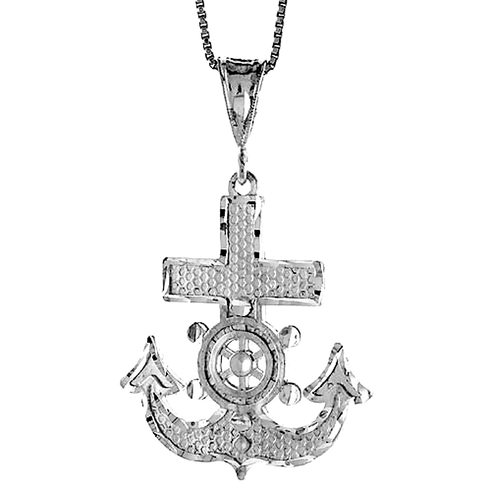 STERLING SILVER MARINERS ANCHOR CROSS PENDANT, 1 3/8 INCH