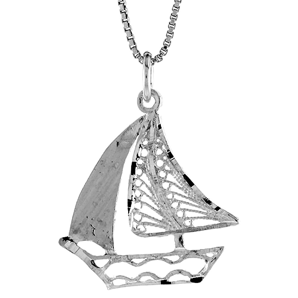 STERLING SILVER FILIGREE SAILBOAT PENDANT, 1 INCH