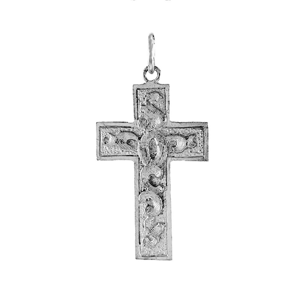 1 1/4 inch Sterling Silver Cross Pendant Vine Motif