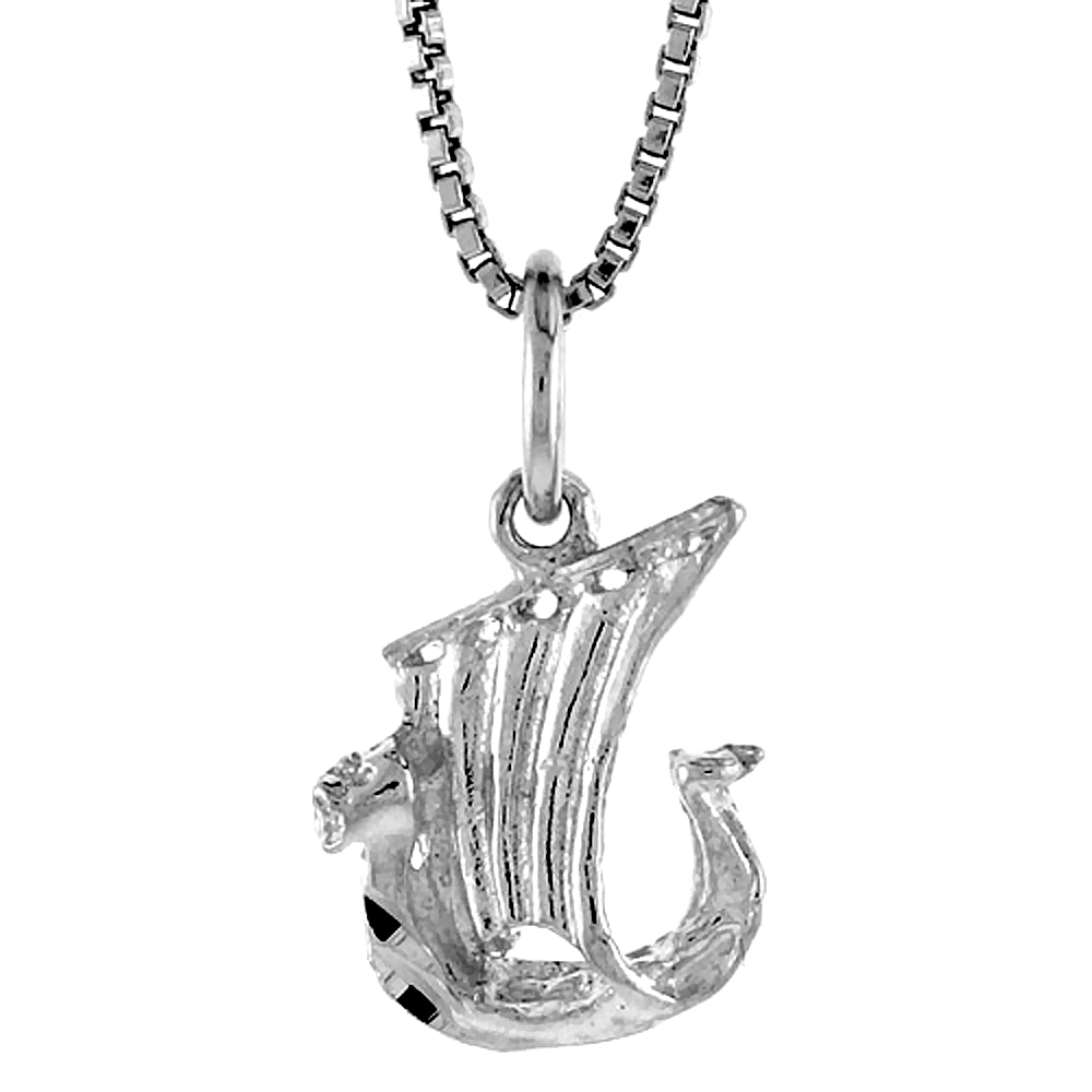 STERLING SILVER TINY VIKING BOAT PENDANT, 1/2 INCH