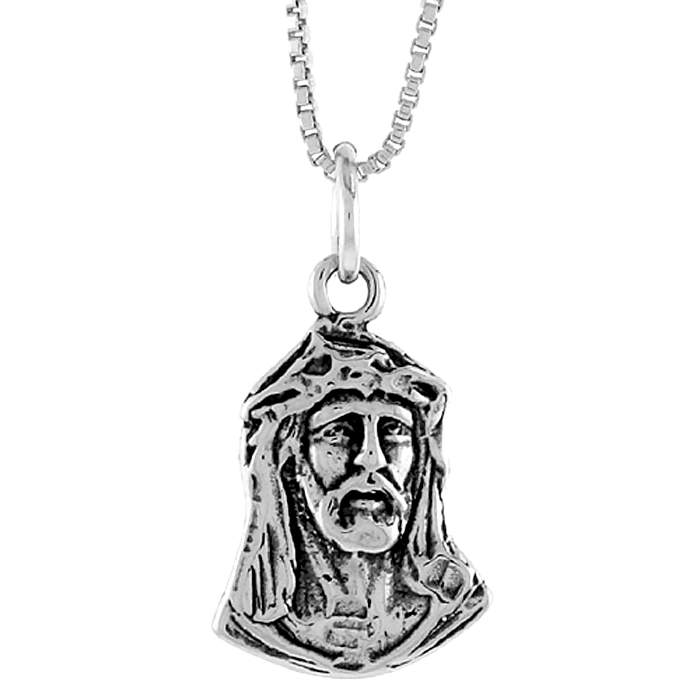 STERLING SILVER CHRIST WITH CROWN OF THORNS PENDANT, 3/4 INCH