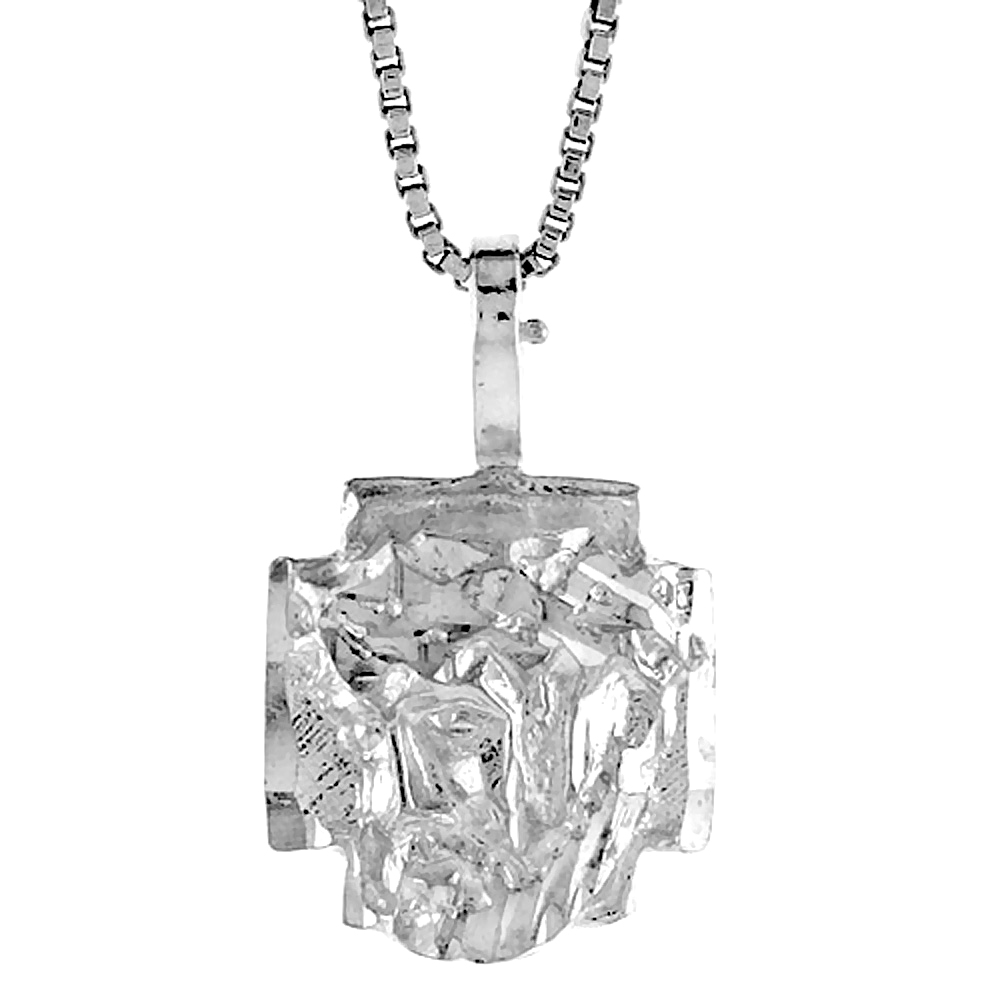 STERLING SILVER CHRIST WITH CROWN OF THORNS PENDANT, 1/2 INCH
