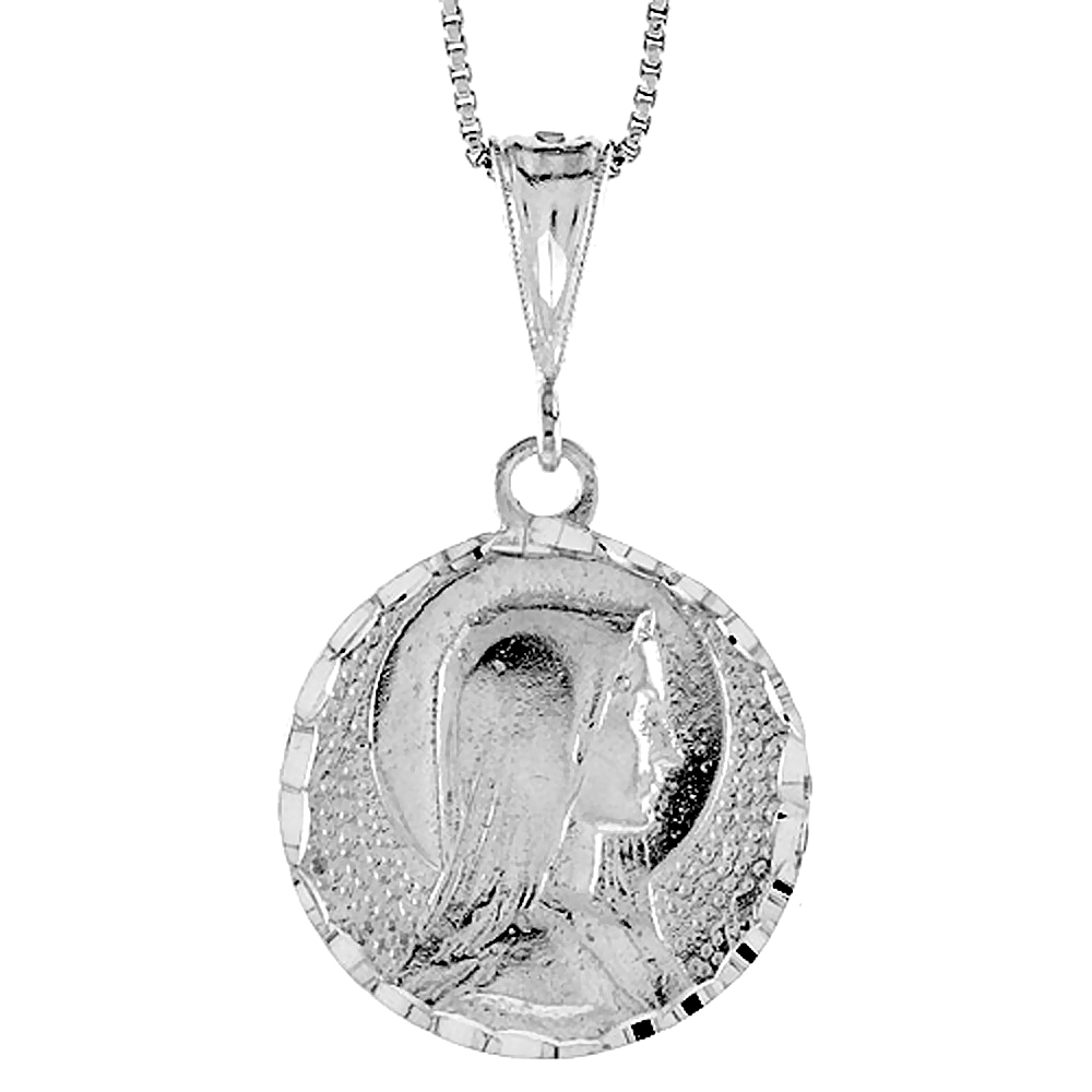STERLING SILVER MOTHER MARY MEDAL, 1 INCH