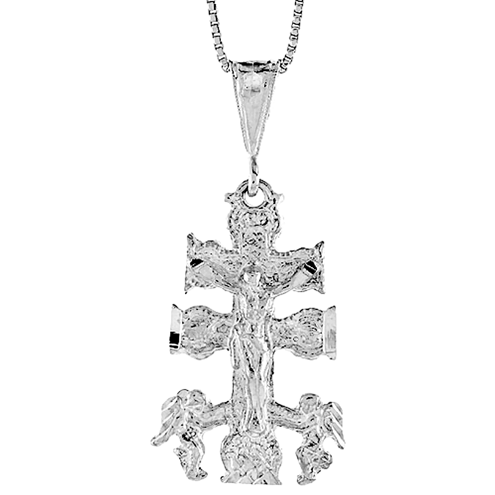 STERLING SILVER CARABACA CROSS PENDANT, 1 1/4 INCH