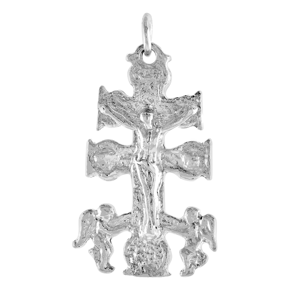 LARGE STERLING SILVER CARABACA CROSS PENDANT MEN WOMEN 1 1/4 INCH