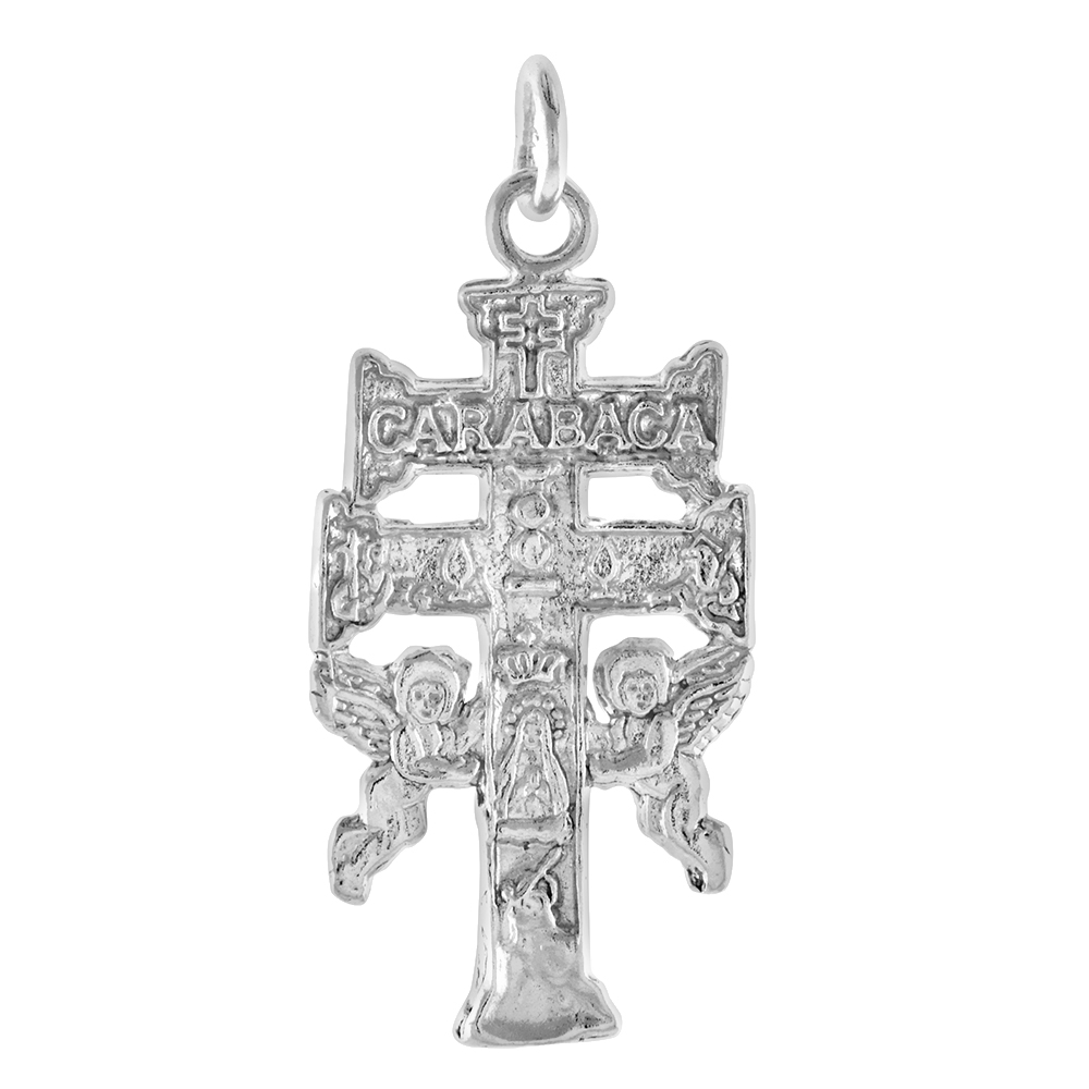 MEDIUM SIZE STERLING SILVER CARABACA CROSS PENDANT MEN WOMEN 1 1/4 INCH