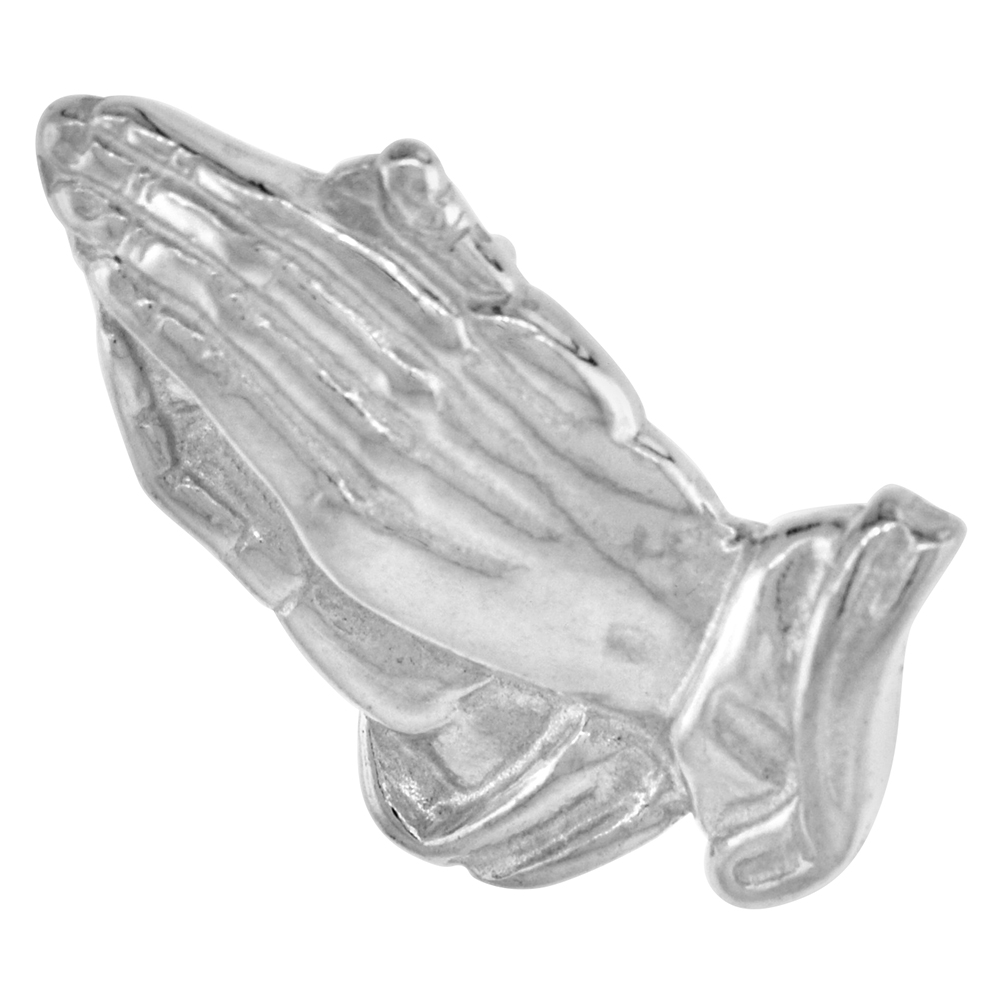 SMALL STERLING SILVER PRAYING HAND PENDANT MEN WOMEN POLISHED HIDDEN BALE 1 INCH TALL