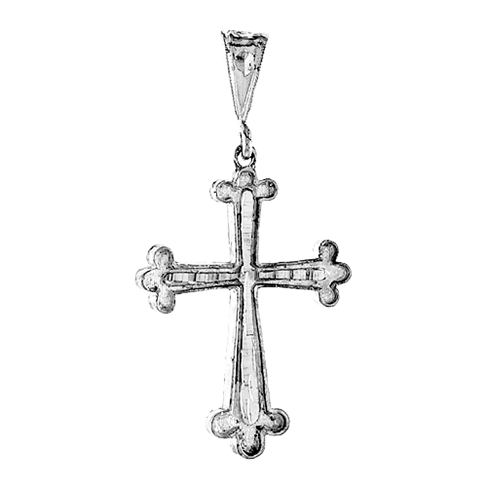 1 1/4 inch Sterling Silver Cross Pendant Bottony Budded
