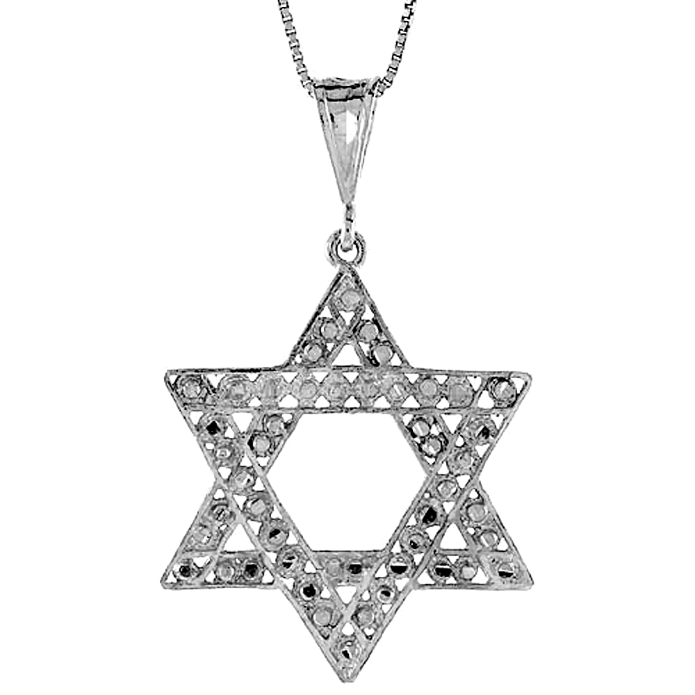 STERLING SILVER STAR OF DAVID PENDANT, 1 1/2 INCH