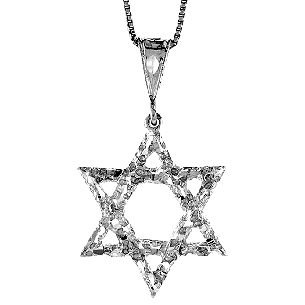 STERLING SILVER STAR OF DAVID PENDANT, 1 1/8 INCH