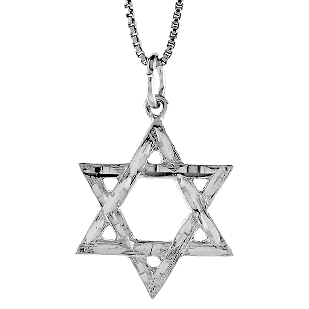 STERLING SILVER STAR OF DAVID PENDANT, 7/8 INCH