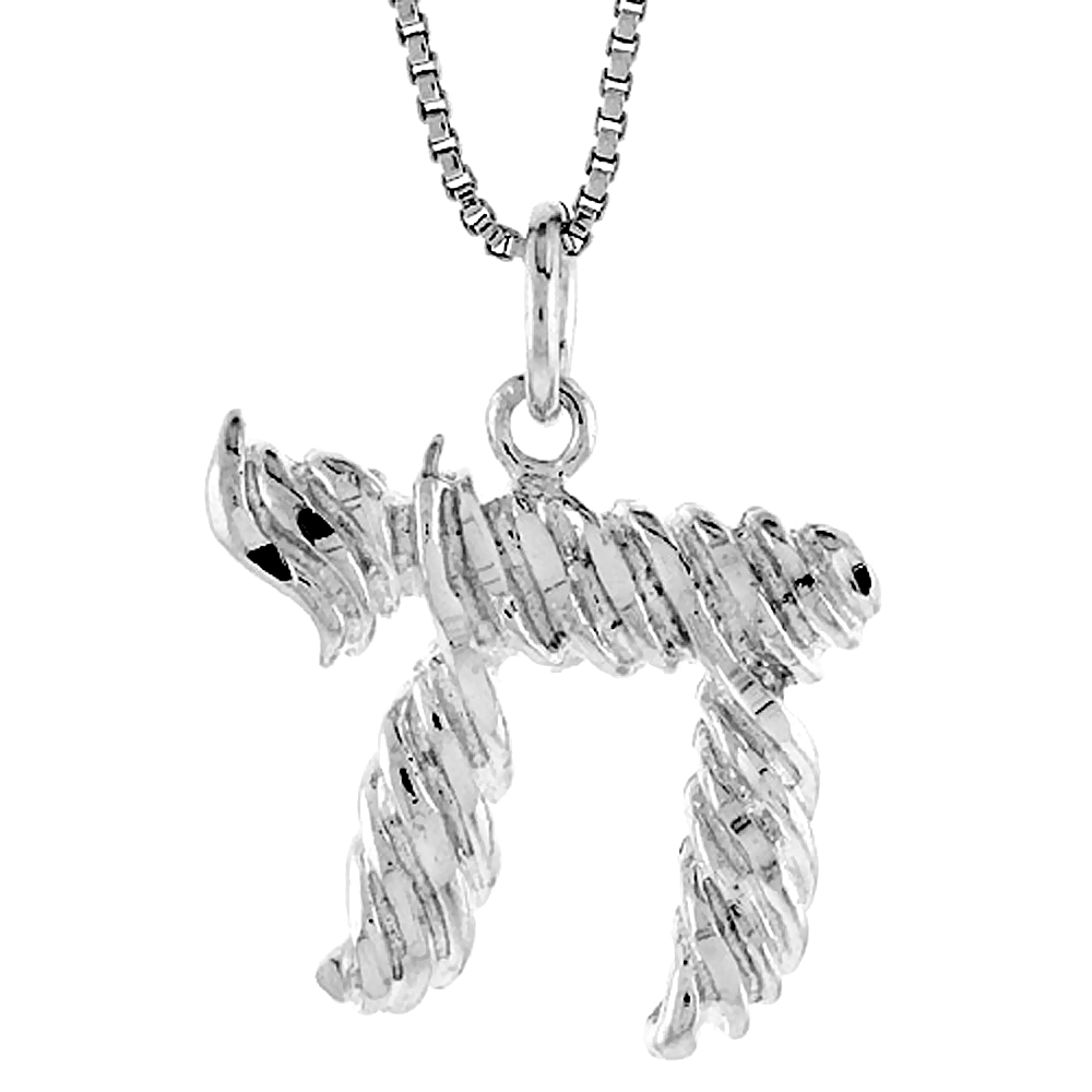 STERLING SILVER CHAI PENDANT, 3/4 INCH