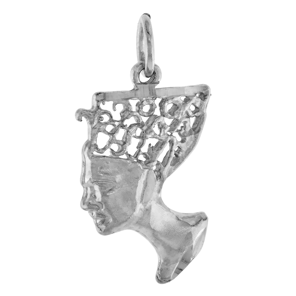SMALL STERLING SILVER EGYPTIAN QUEEN NEFERTITI PENDANT CHARM WOMEN 3/4 INCH