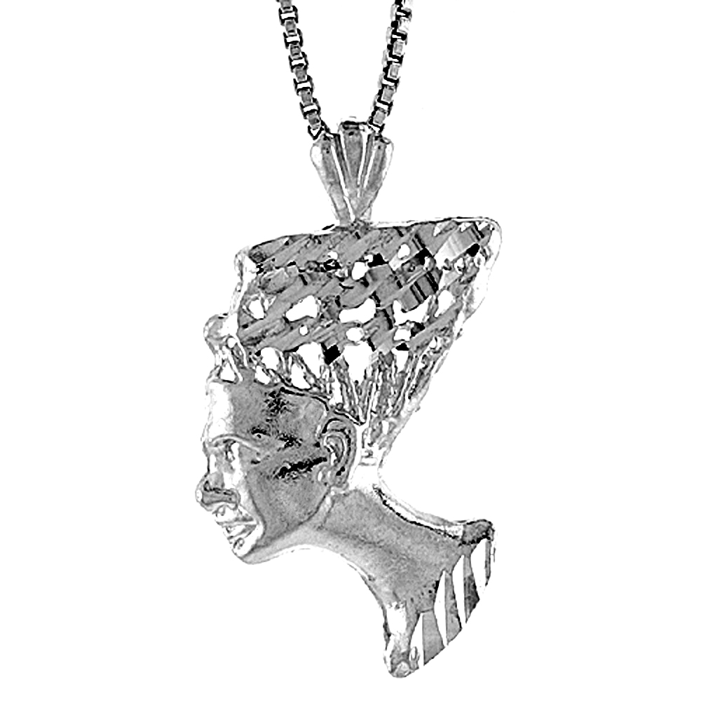 STERLING SILVER QUEEN NEFERTITI OF EGYPT PENDANT, 7/8 INCH