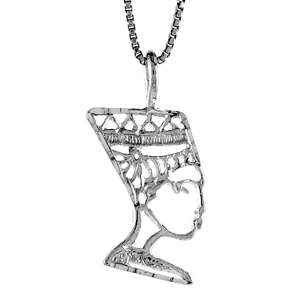 STERLING SILVER QUEEN NEFERTITI OF EGYPT PENDANT, 7/8 INCH