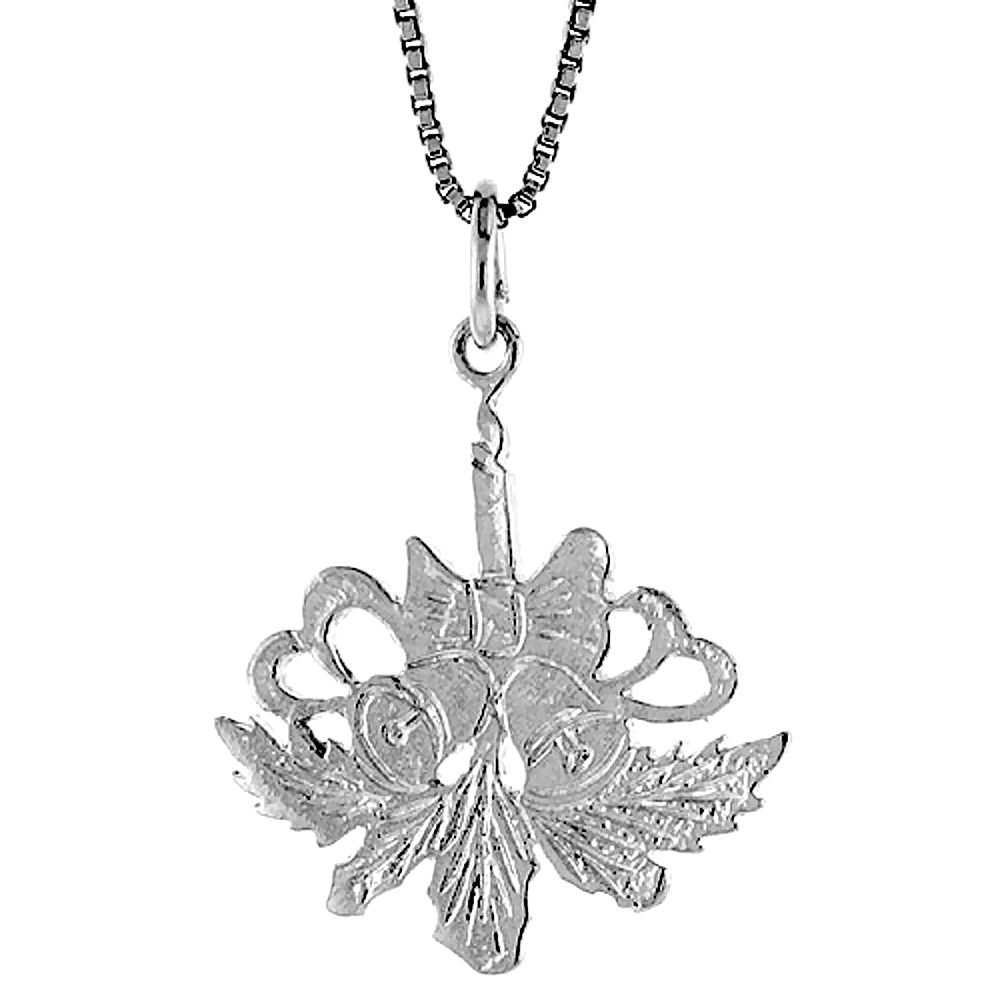 STERLING SILVER CHRISTMAS BELLS PENDANT, 7/8 INCH