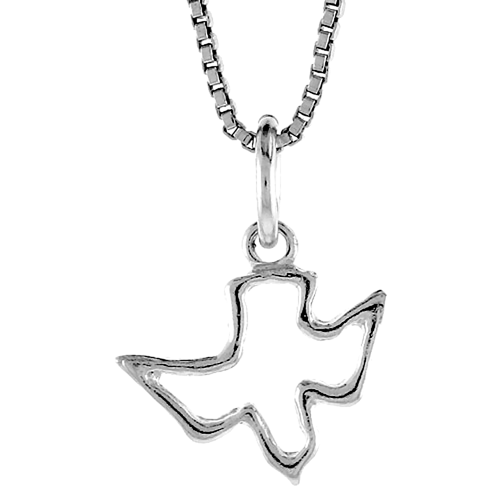 STERLING SILVER CUT-OUT DESCENDING DOVE PENDANT HOLY SPIRIT, 1/2 INCH