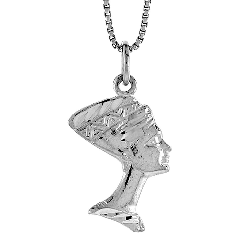 STERLING SILVER QUEEN NEFERTITI OF EGYPT PENDANT, 3/4 INCH