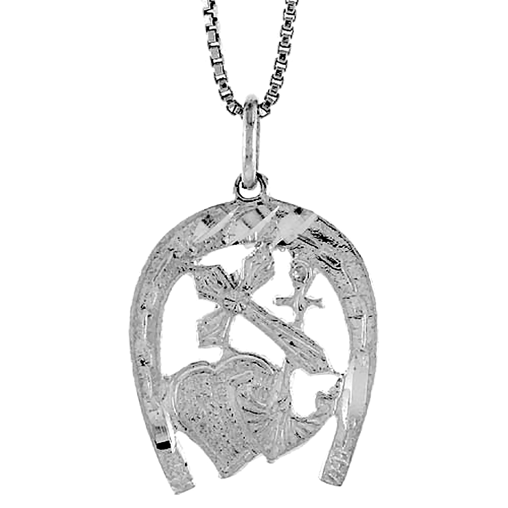 STERLING SILVER HOPE FAITH AND CHARITY GOOD LUCK CHARM, 7/8 INCH