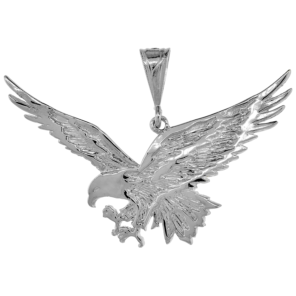STERLING SILVER LARGE EAGLE PENDANT, 2 3/16 INCH WIDE