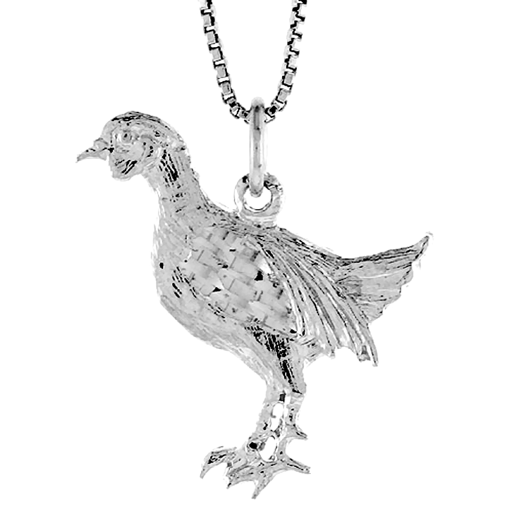 STERLING SILVER CHICKEN PENDANT, 7/8 INCH