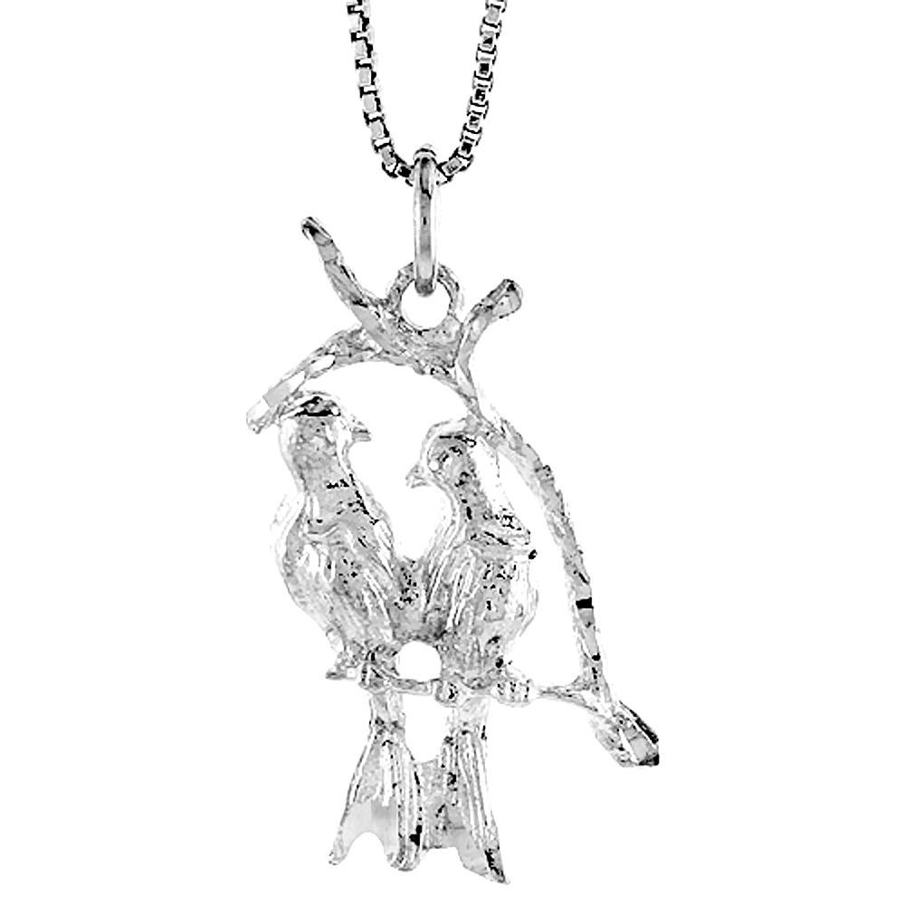 STERLING SILVER LOVEBIRDS PENDANT, 1 1/16 INCH