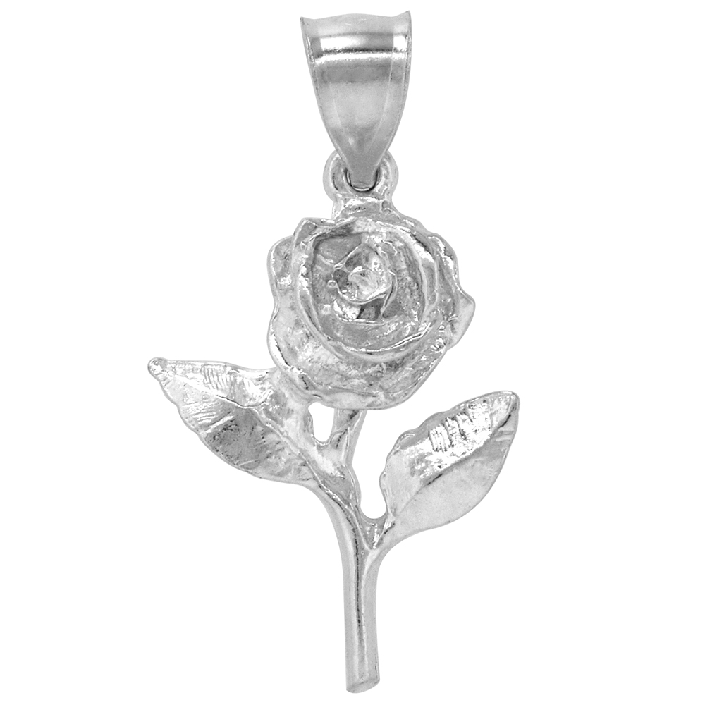 Sterling Silver Rose Pendant, 1 1/16 inch Tall