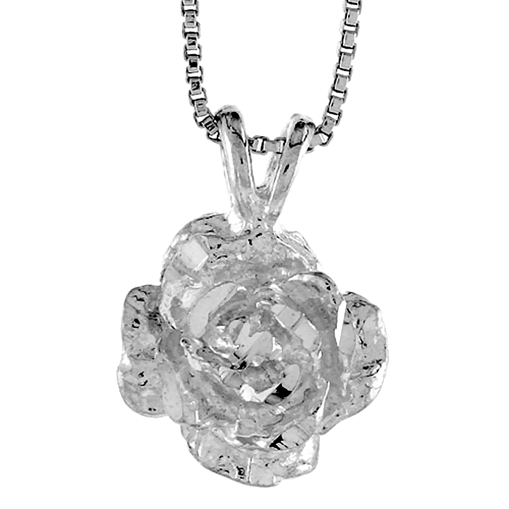 STERLING SILVER ROSE PENDANT, 1/2 INCH TALL
