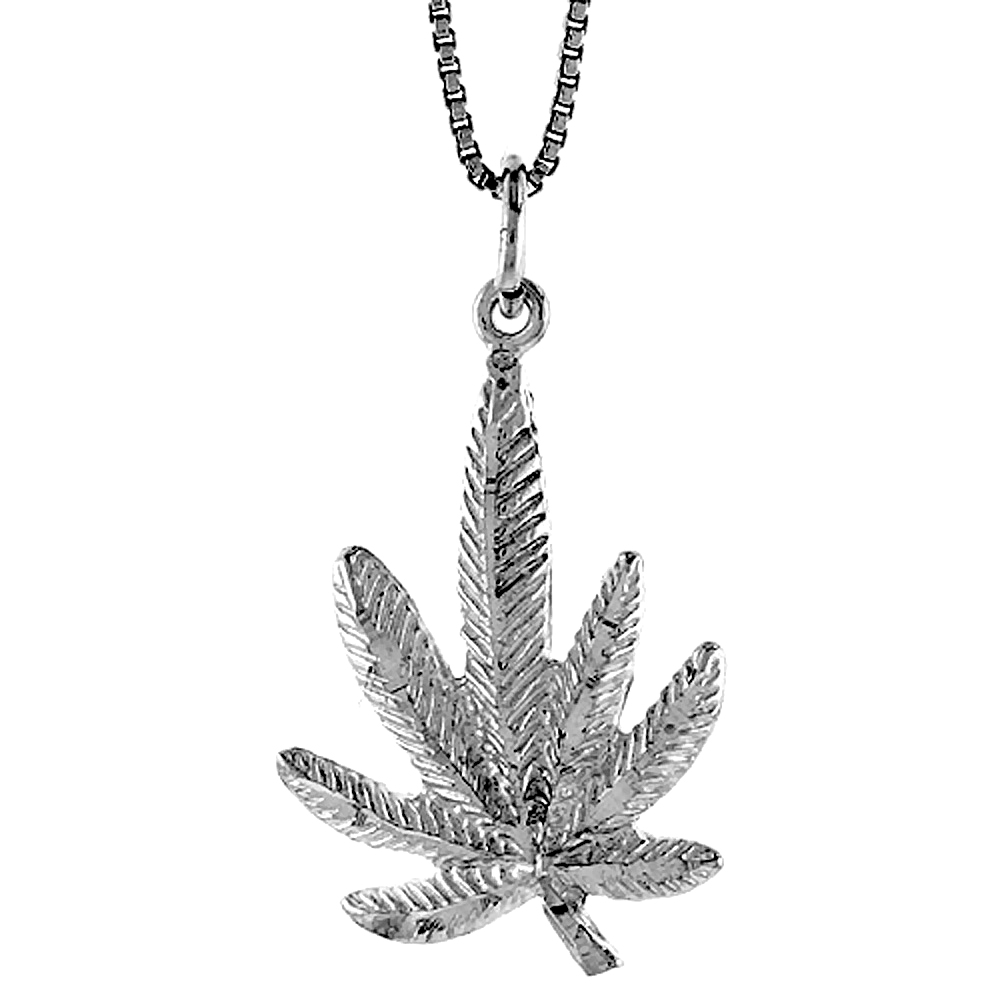 STERLING SILVER POT LEAF PENDANT, 1 INCH TALL