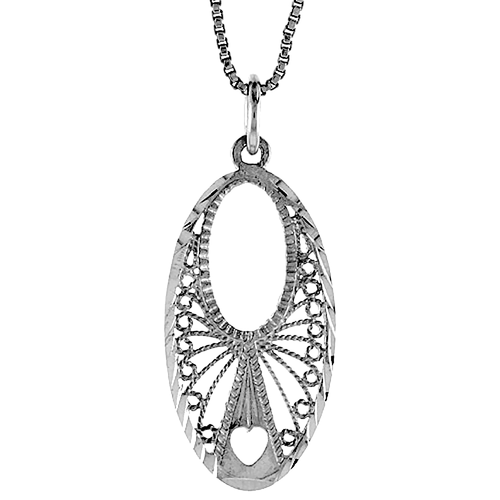 STERLING SILVER OVAL FILIGREE PENDANT, 1 INCH TALL